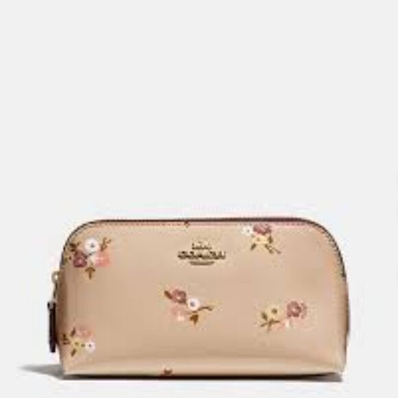Coach Brown Floral Cosmetic Case 17 With Baby Bouquet Print - Picture 1 of 11